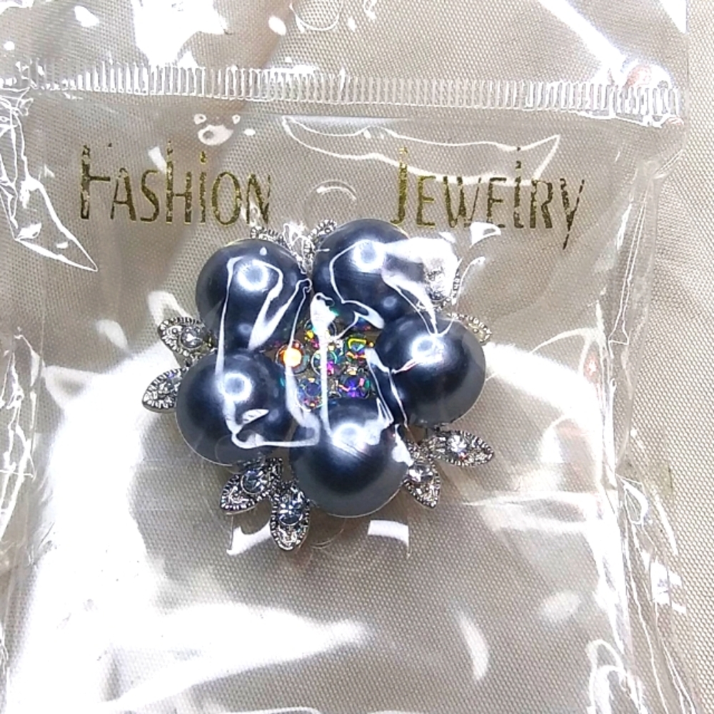 Black Pearl and Diamond Brooch Pin
